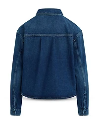 Cropped Boxy Button Front Denim Shirt Jacket