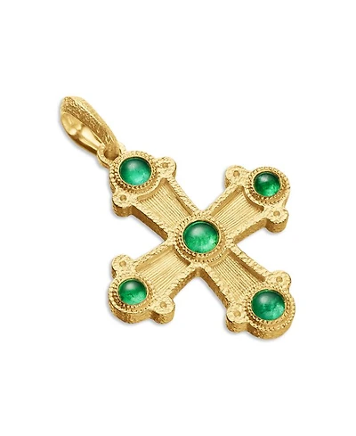 Men's Shipwreck Cross Amulet in 18K Yellow Gold with Emeralds, 44mm