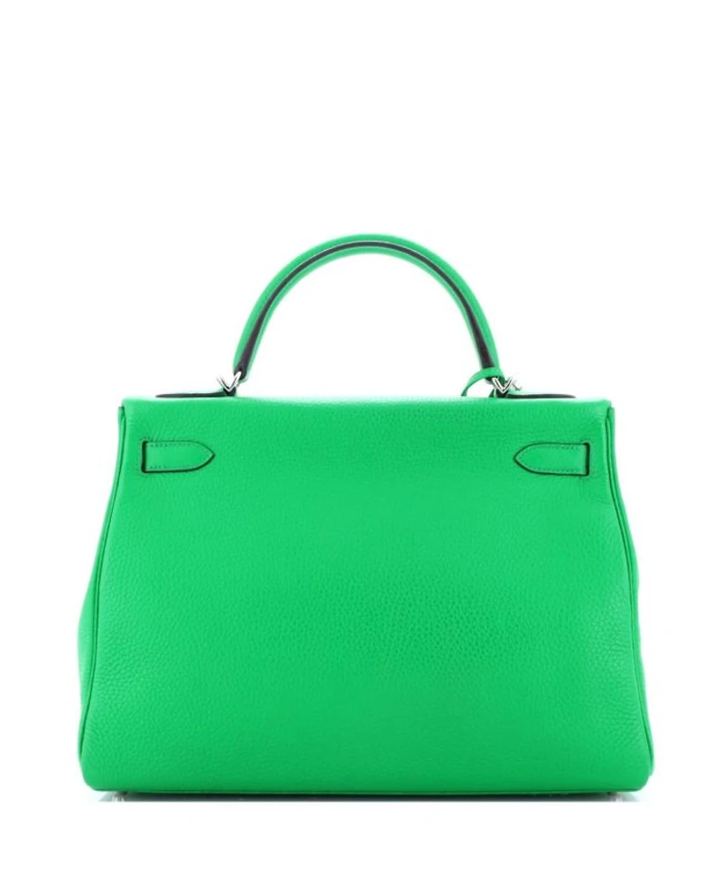 Pre-Owned HERMES Pre-Owned Hermes Kelly 32 Handbag Green Clemence with Palladium Hardware