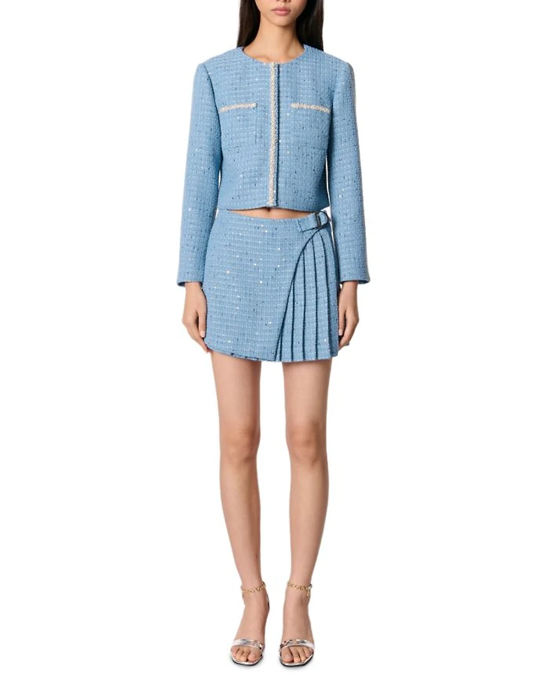 Short Sequin Embellished Tweed Jacket