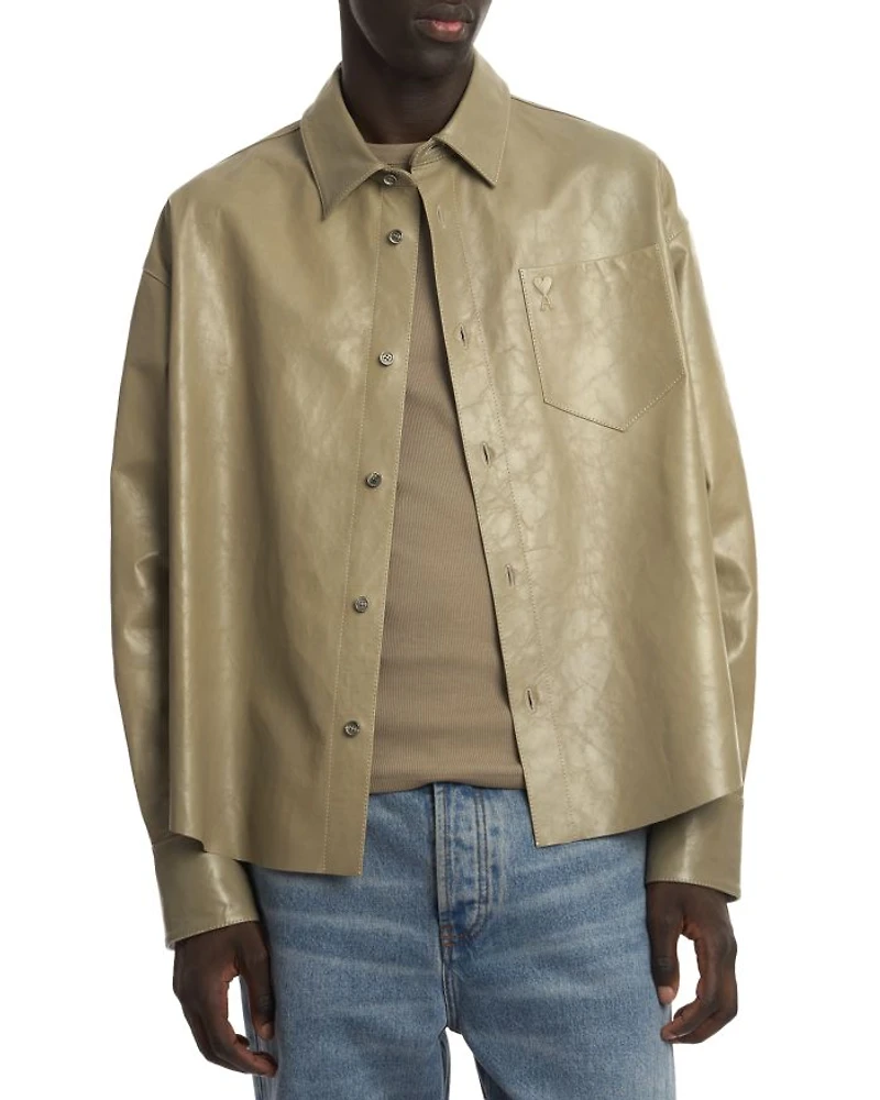 Boxy Fit Leather Shirt Jacket