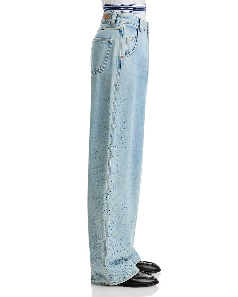 High Rise Wide Leg Jeans Aqua Blue