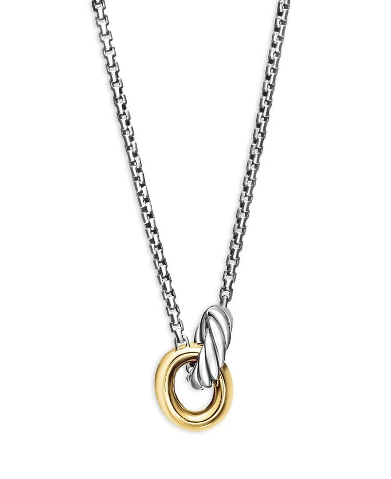 Petite Cable Linked Necklace in Sterling Silver with 14K Yellow Gold, 15-17"
