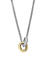 Petite Cable Linked Necklace in Sterling Silver with 14K Yellow Gold, 15-17"