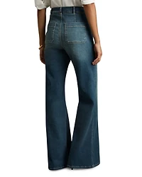 Petites Sakura Flare Patch Pocket Jeans Mid Blue