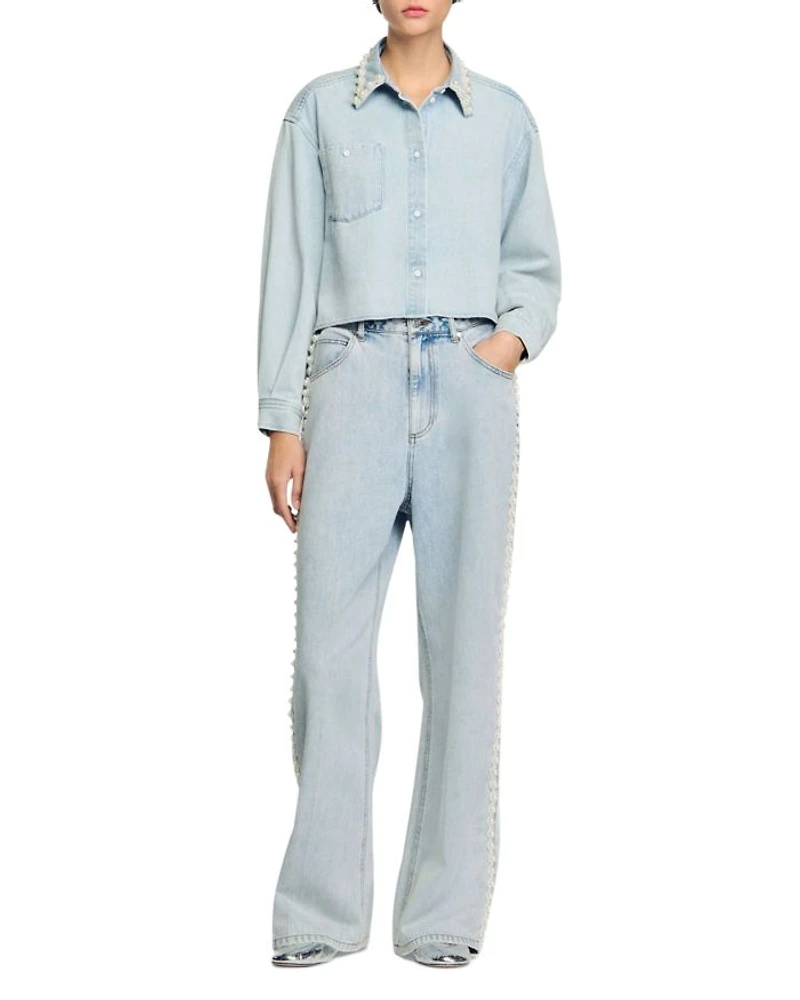Beaded Collar Denim Shirt