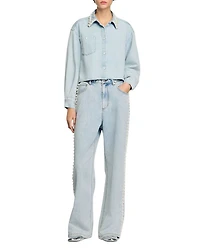 Beaded Collar Denim Shirt