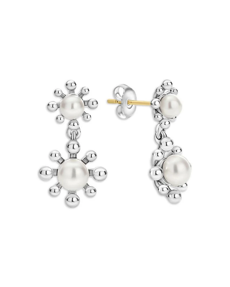 Sterling Silver Luna Cultured Pearl Fleur Drop Earrings