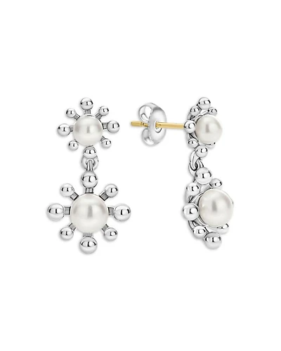 Sterling Silver Luna Cultured Pearl Fleur Drop Earrings