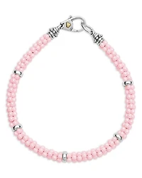 18K Yellow Gold & Sterling Silver Pink Caviar Ceramic Bead Bracelet