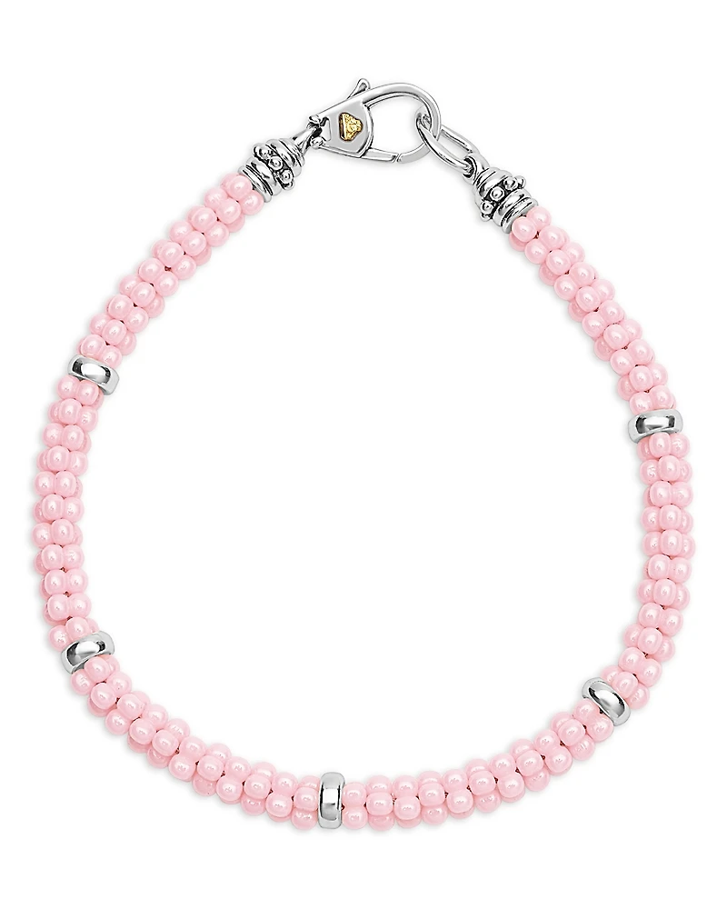 Lagos 18K Yellow Gold & Sterling Silver Pink Caviar Ceramic Bead Bracelet