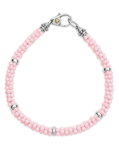 Lagos 18K Yellow Gold & Sterling Silver Pink Caviar Ceramic Bead Bracelet
