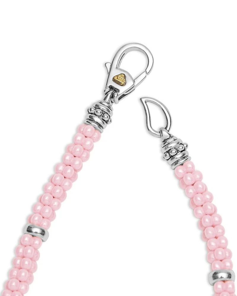 18K Yellow Gold & Sterling Silver Pink Caviar Ceramic Bead Bracelet