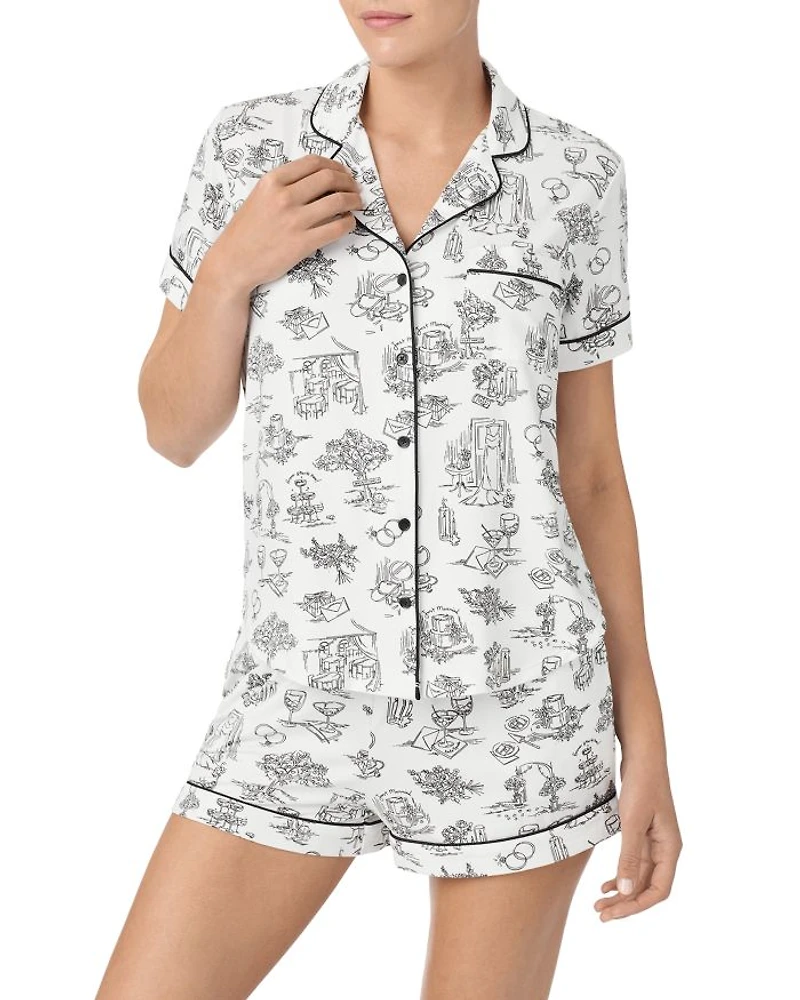 Printed Short Sleeve Boxer Pajama Set