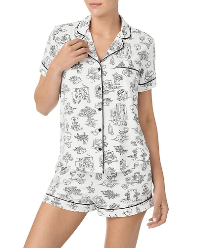 Printed Short Sleeve Boxer Pajama Set