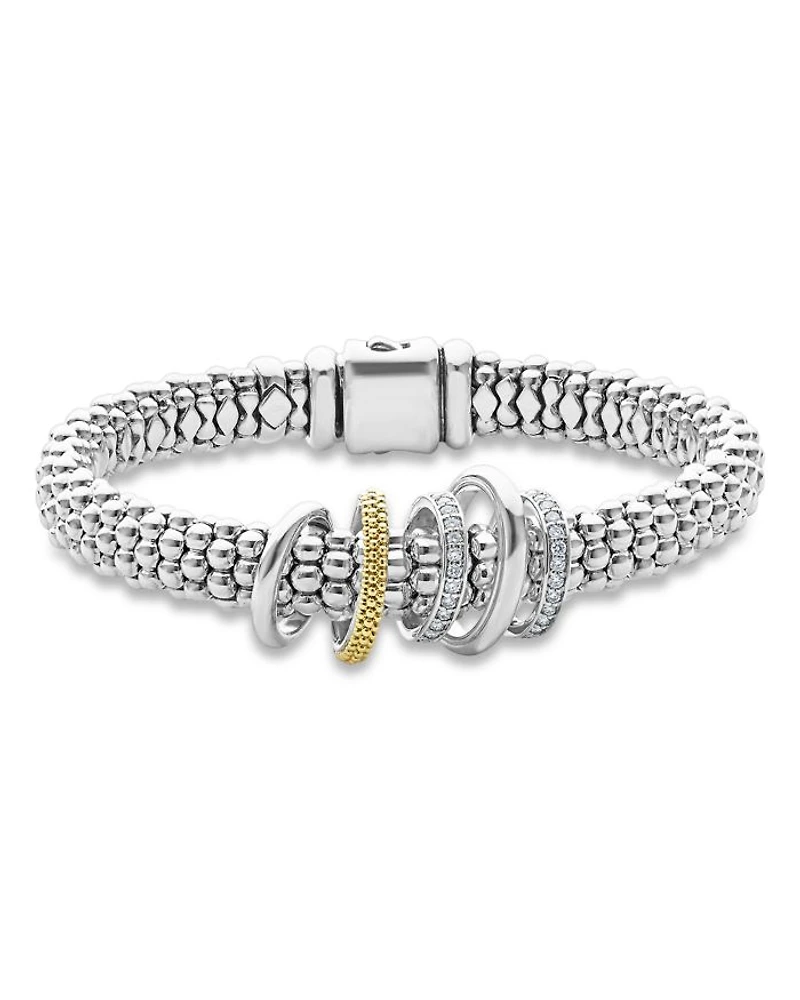 Two Tone Caviar Lux Five Ring Bracelet with Diamonds