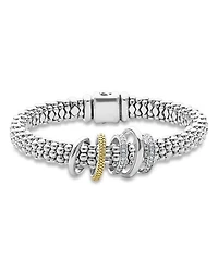 Two Tone Caviar Lux Five Ring Bracelet with Diamonds