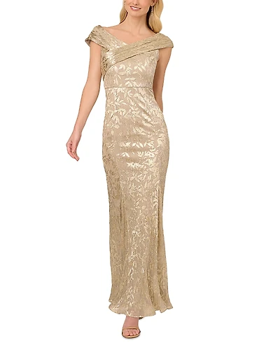 Adrianna Papell Foil Leaf Mermaid Gown
