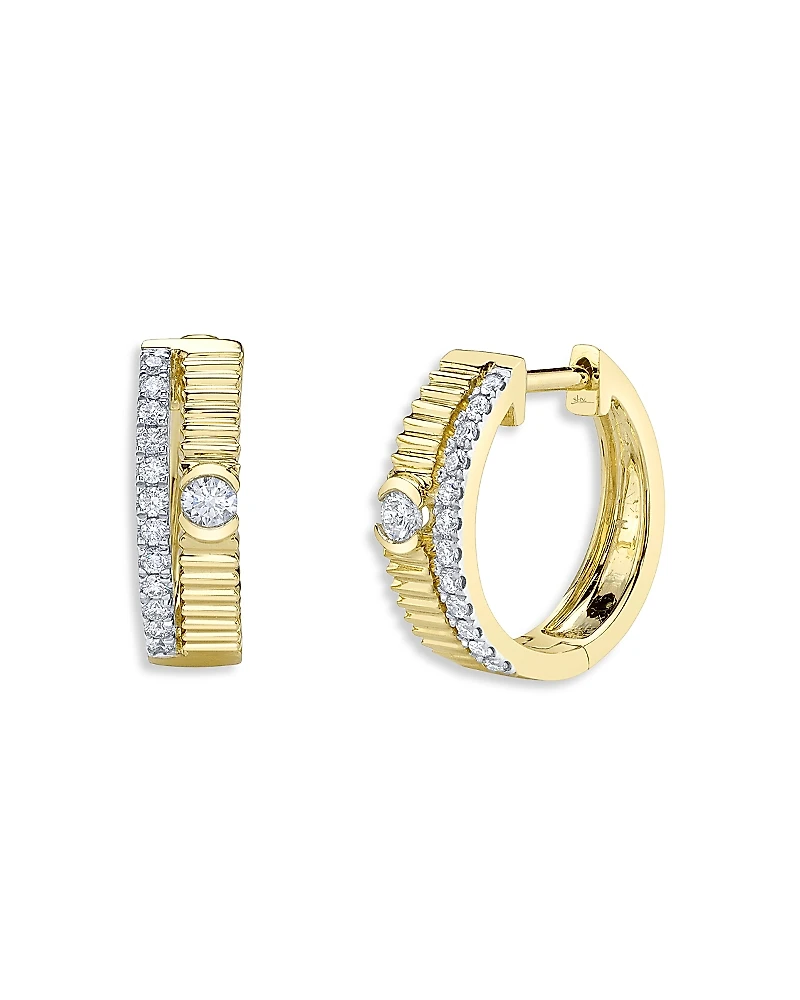 Shy Creation 14k Yellow Gold Kate Diamond Ridge Texture Huggie Hoop Earrings