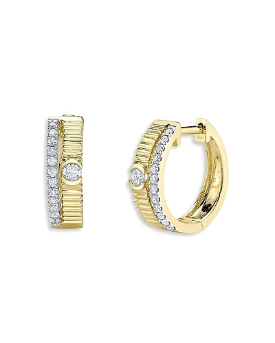 Shy Creation 14k Yellow Gold Kate Diamond Ridge Texture Huggie Hoop Earrings