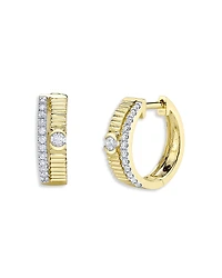 Shy Creation 14k Yellow Gold Kate Diamond Ridge Texture Huggie Hoop Earrings