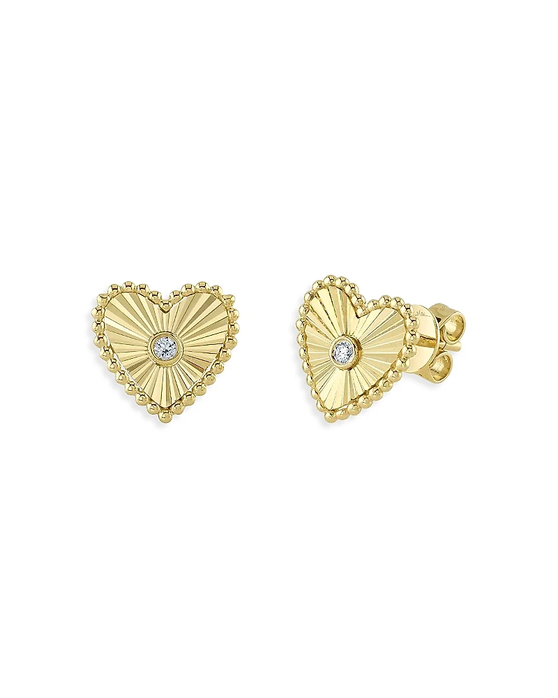 Shy Creation 14K Yellow Gold Kate Diamond Bezel Heart Stud Earrings