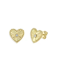 Shy Creation 14K Yellow Gold Kate Diamond Bezel Heart Stud Earrings