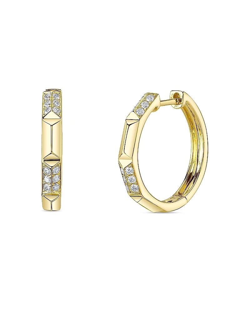 Shy Creation 14K Yellow Gold Kate Diamond Pave Geometric Small Hoop Earrings
