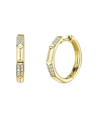 Shy Creation 14K Yellow Gold Kate Diamond Pave Geometric Small Hoop Earrings