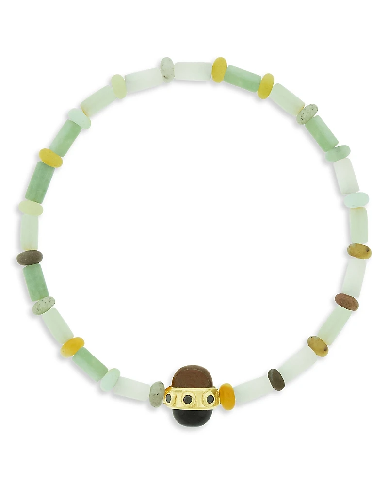 Luis Morais Men's 14K Yellow Gold Diamond Cabochon Collar Beaded Bracelet