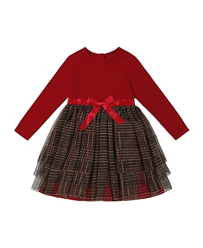 Deux par Deux Girls' Bi-Material Dress with Glittering Tulle Skirt - Baby