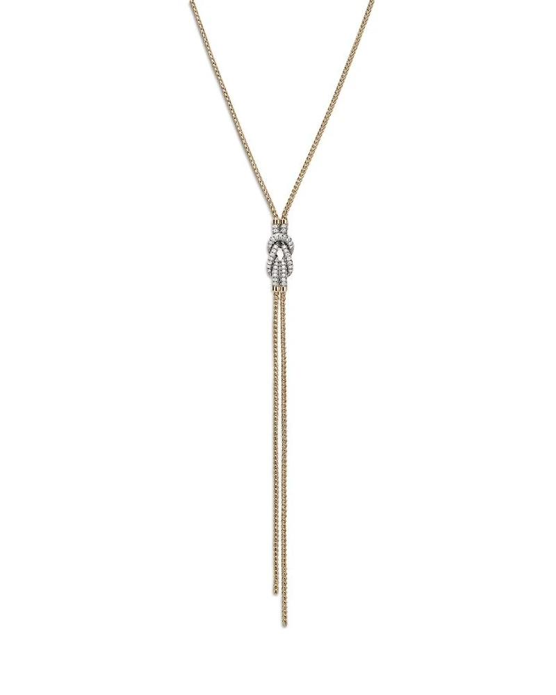 14K Yellow Gold Love Knot Diamond Lariat Necklace, 18-20"