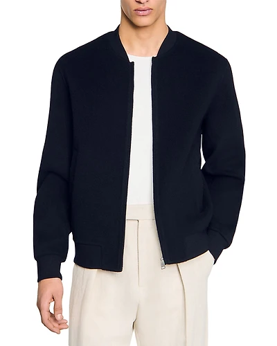 Sandro Double Faced Wool Blend Varsity Jacket
