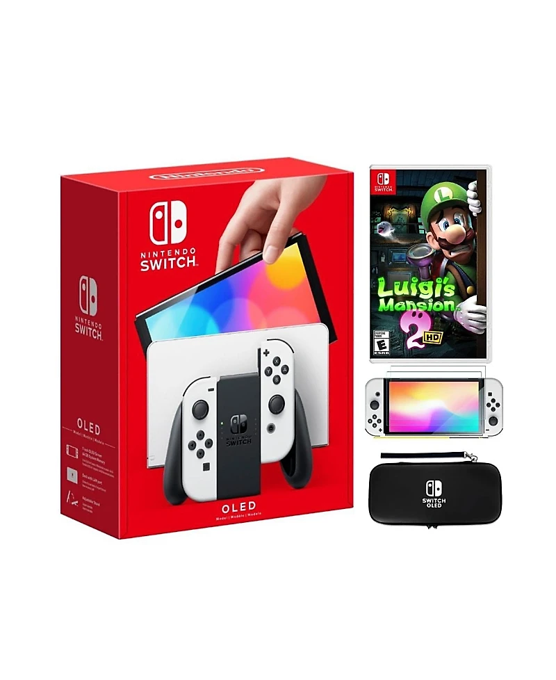 Nintendo Switch Oled White Bundle with Accessories and Luigi's Mansion 2 Hd Game