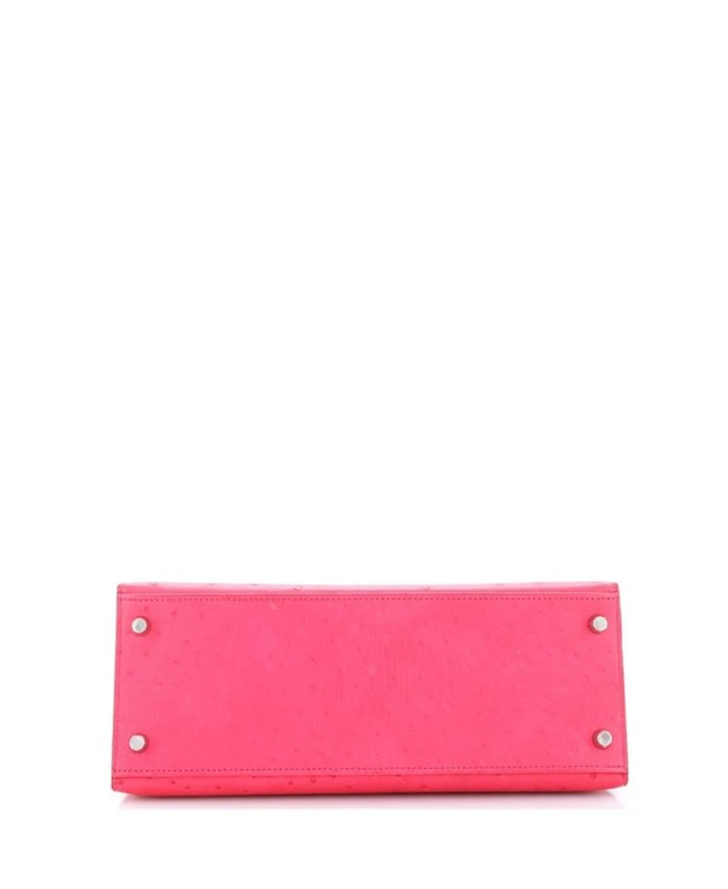 Pre-Owned HERMES Pre-Owned Hermes Kelly 28 Handbag Pink Ostrich with Palladium Hardware