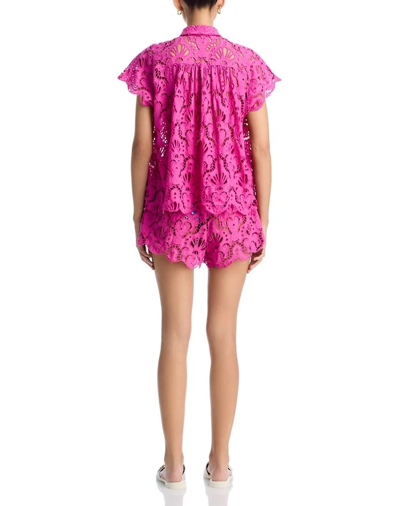 Embroidered Lace Cover-Up Shirt