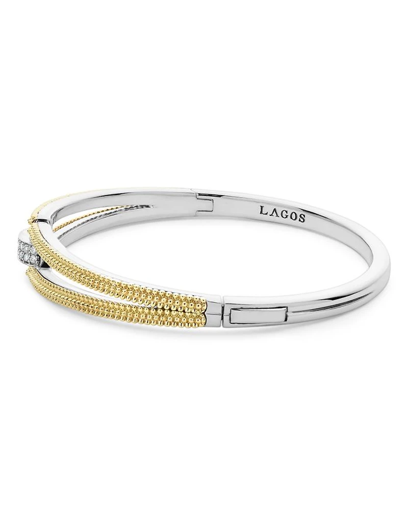 18K Yellow Gold & Sterling Silver Caviar Lux Clip Diamond Pavé Bangle Bracelet