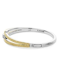 18K Yellow Gold & Sterling Silver Caviar Lux Clip Diamond Pavé Bangle Bracelet