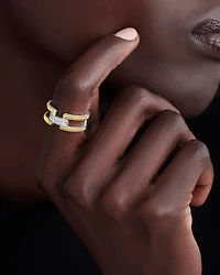 18K Yellow Gold & Sterling Silver Caviar Lux Clip Diamond Pavé Ring - Exclusive