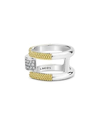 LAGOS 18K Yellow Gold & Sterling Silver Caviar Lux Clip Diamond Pavé Bangle Bracelet - Exclusive