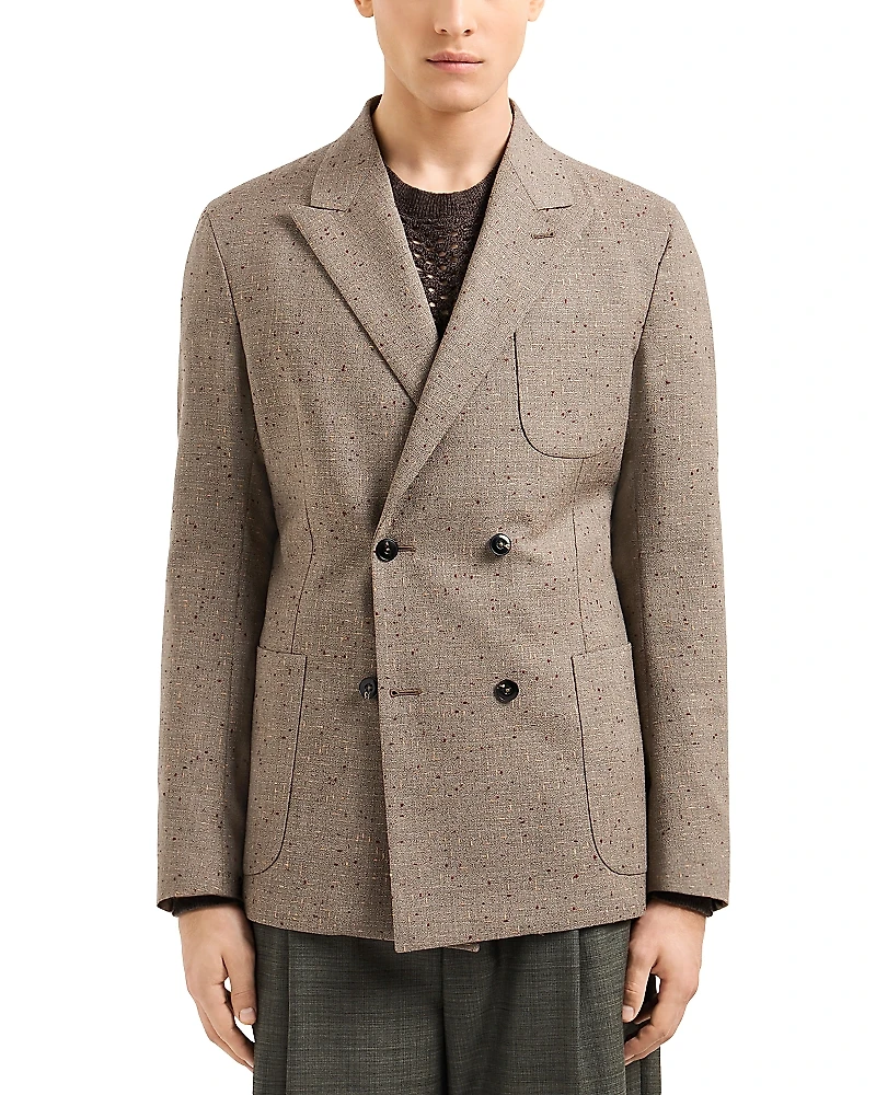 Emporio Armani Regular Fit Double Breasted Jacquard Weave Wool Blazer