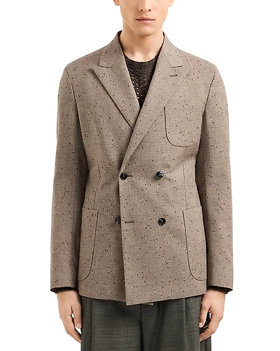Emporio Armani Regular Fit Double Breasted Jacquard Weave Wool Blazer