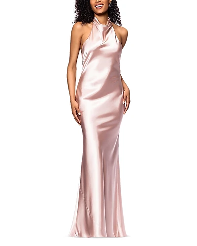 Aqua Charmeuse Halter Neck Long Dress - Exclusive