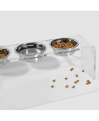 Tall Clear Triple Dog Bowl Feeder with 2 Quart Silver Bowls