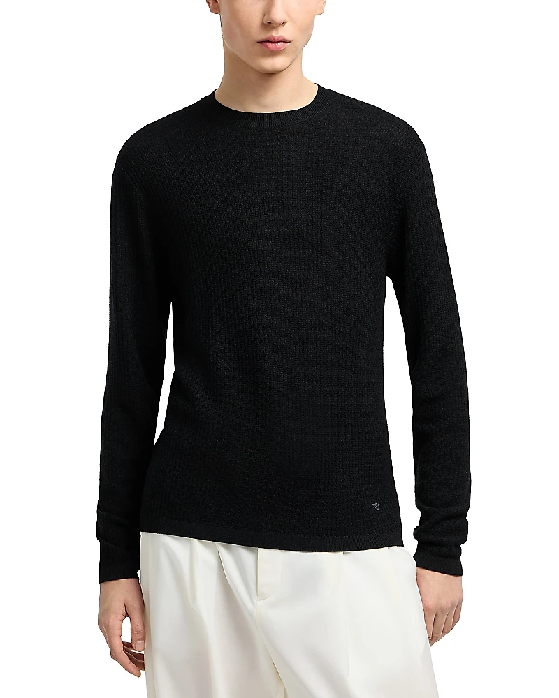Emporio Armani Geometric Knitted Wool Crewneck Pullover Sweater