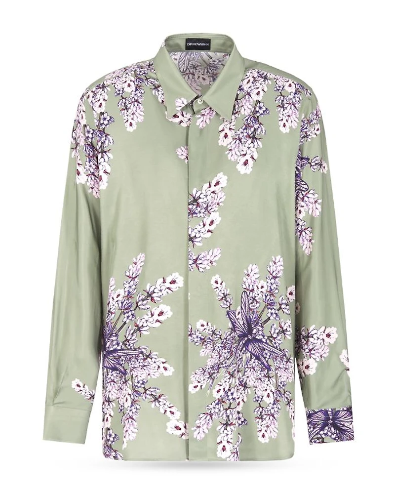 Floral Print Silk Regular Fit Button Down Shirt
