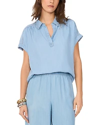 1.state Short Sleeve Collared Chambray Shirt