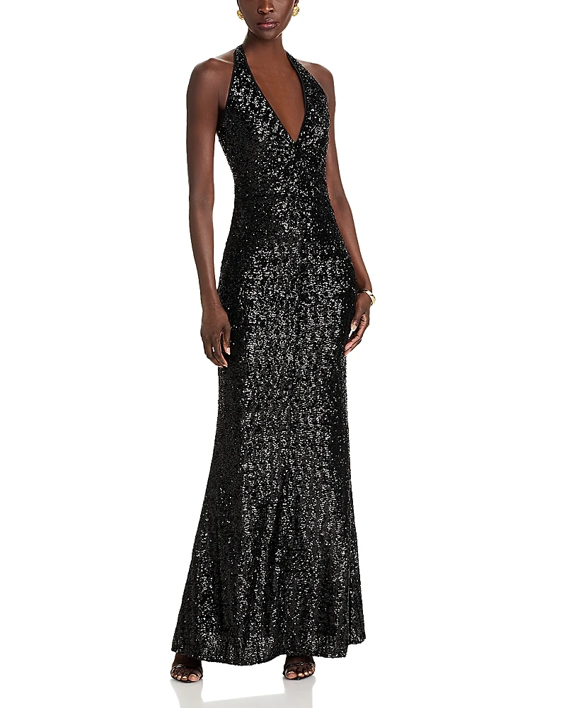Chiara Boni La Petite Robe Ryushi Sequined Halter Gown