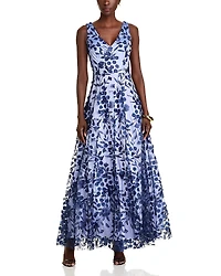 Eliza J Embroidered 3D Applique Gown