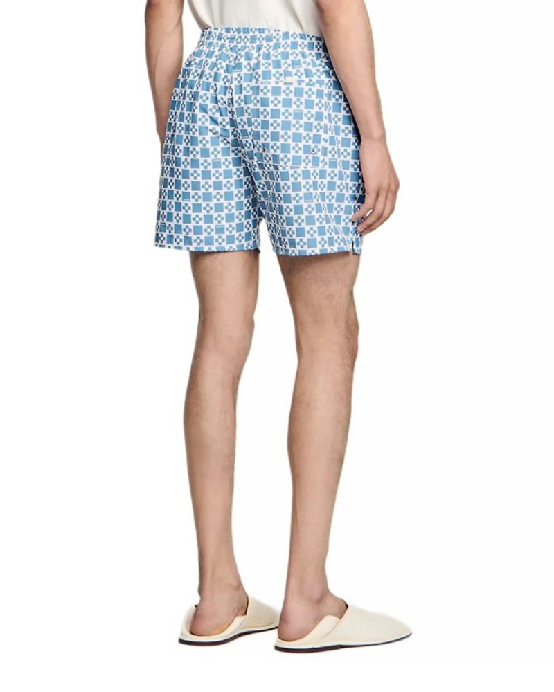 Men's Square Print Drawstring 5" Swim Shorts